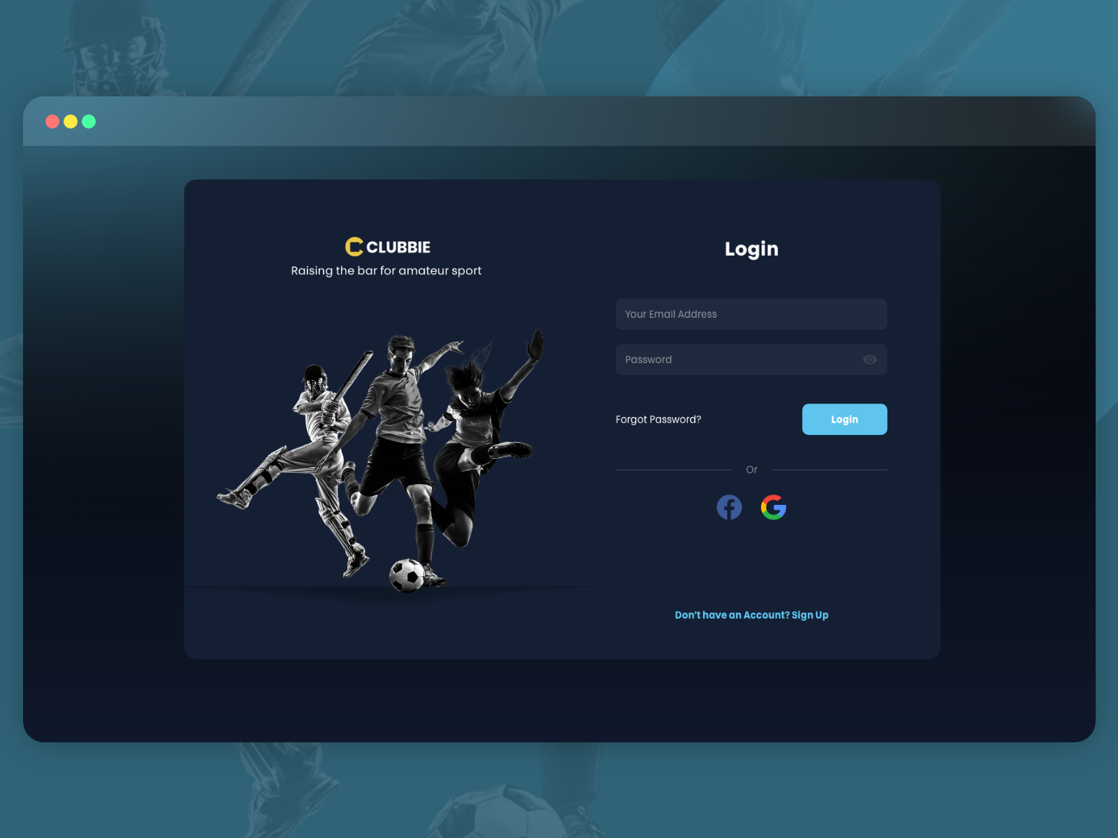 Login Page for Sports App by Amil Asokan on Dribbble