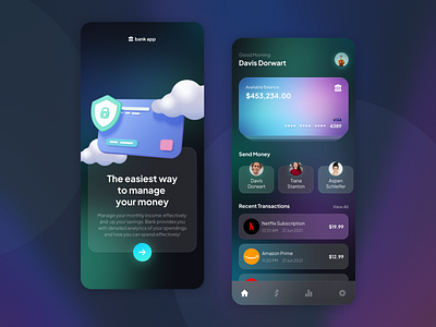 Banking App android banking crypto cryptowallet dark financial fintech glass glassmorphism gradient ios minimalism mobile app ui wallet