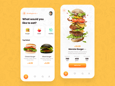 Restaurant App Design Concept android burger clean ui delivery food home illustration ios minimalism mobile mobile app modern design noodles pizza restaurant tasty yum yummy