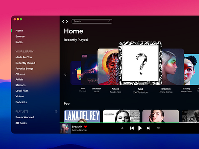Spotify Redesign Concept clean ui dark app dark mode dark ui design macbook macos minimalism modernism music app ui user interface