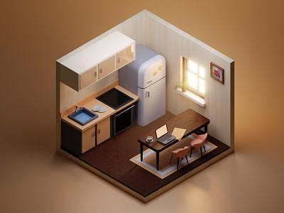 Isometric 3D Room Design 3d blender blender 3d isometric kitchen lowpoly room