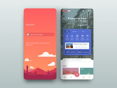 Redshift Tourism Application bottom nav cards design menu mobile mobile ui navigation nepal nepali tourism ui ux