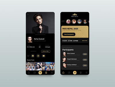 Miss Nepal Application app dark dark theme dark ui design mobile mobile app nepal ui