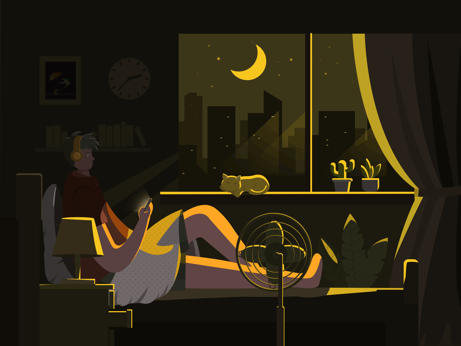 insomnia illustration night quiet sleepless