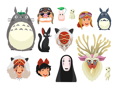 Ghibli Characters/ Part 1 character design coreldraw ghibli illustration kiki mononoke no face porco rosso totoro vector