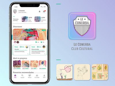 Le Conurba app adobe xd arte community conurbano cultural home ilustrations social club user interface design watercolor