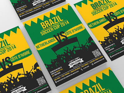 Brazil Soccer Cup 2014 Match Flyer brazil brazil 2014 brazil world cup brazil world cup 2014 cafe flyer football match soccer team teams world cup