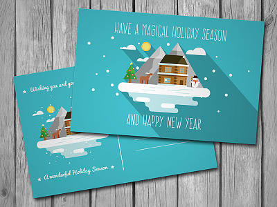 Flat New Year Postcard card christmas creative flat greeting postcard psd template xmas