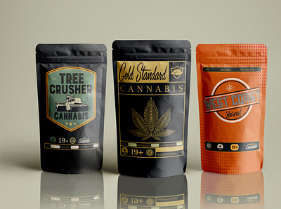 Package Design: Gold Standard Edibles, Mackenzie, BC branding canada cannabis design illustration jesse ladret logo malcontent creative package design packaging print treecrusher type typography vancouver island vector victoria victoria bc
