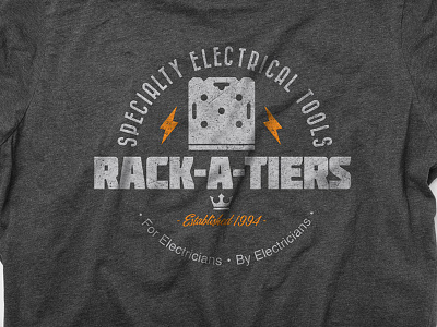T-Shirt & Logo design: Rack-A-Tiers Manufacturing branding design electrical logo print shirt silkscreen t shirt typography vancouver island victoria victoria bc