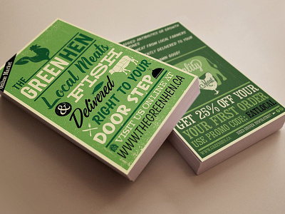 Rack Card Design: The Green Hen branding brochure business card canada design eat local green hen illustration jesse ladret label malcontent creative pamphlet print rack card type typeography vancouver island victoria bc