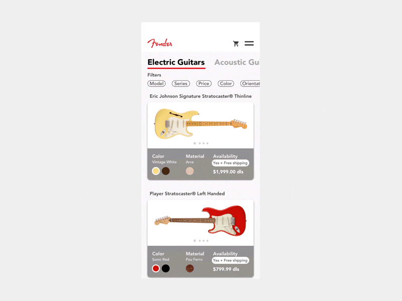 Fender Mobile - Filter Micro Interaction animation e commerce fender micro interaction uidesign ux uxdesign