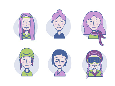 One face - six characters character characterdesign face girl character illustration