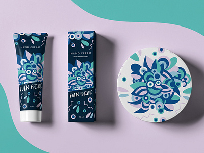 Hand cream package with abstract bird ilustration