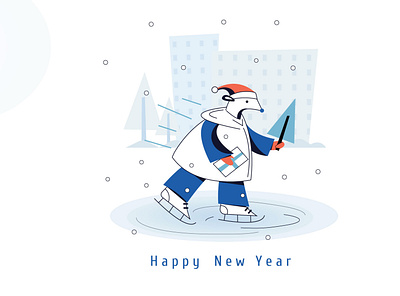Happy New Year animal character character characterdesign hedgehog holidays ice rink mouse new year