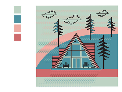 Forest Cabin architecture building forest cabin illustration nature scandinavian house vector