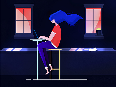 Girl with laptop app design drawing flat icon illustration isometric minimalism ui vector