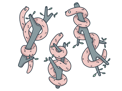 Snakes 2d animal art cartoon creature cute design drawing illustration krita latifundija pastel pink