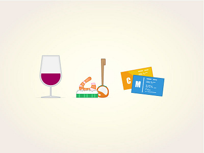 Networking Icons buffet design flat illustration illustrator shrimp visit card wine