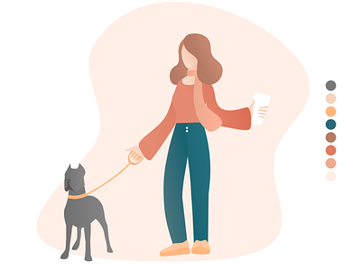 Walking the dog autumn color palette dog girl graphic design illustration minimalist simple