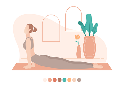 Yoga illustration color palette girl graphic design illustration meditation minimalist plant yoga