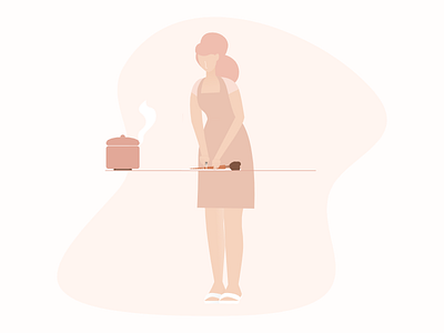 Let's cook cooking drawing girl illustration kitchen minimalist nude colors simple