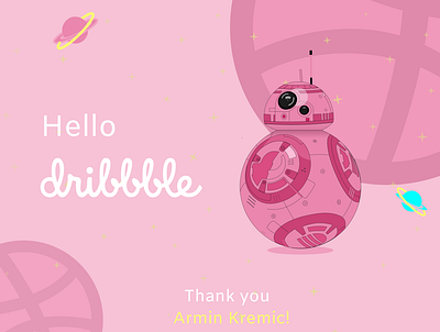 Hello Dribbble ! bb8 dribbble dribbble invite graphic design illustration starwars thank you thank you card