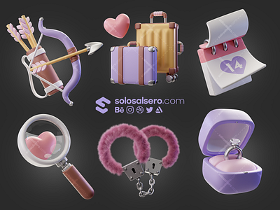 Valentine's Icon Set 2022 3d blender blender3d c4d calendar cupid design february 14th glass graphicdesign heart icon illustration love model object ring solosalsero valentines valentines day