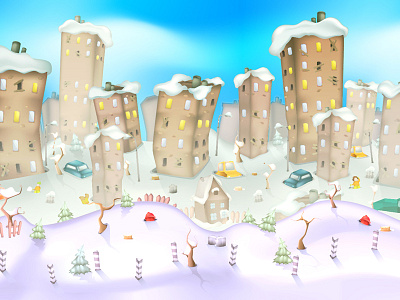 Snow City background game illustration vector