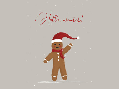 Hello, winter card card christmas gingerbread man holiday new year smile winter