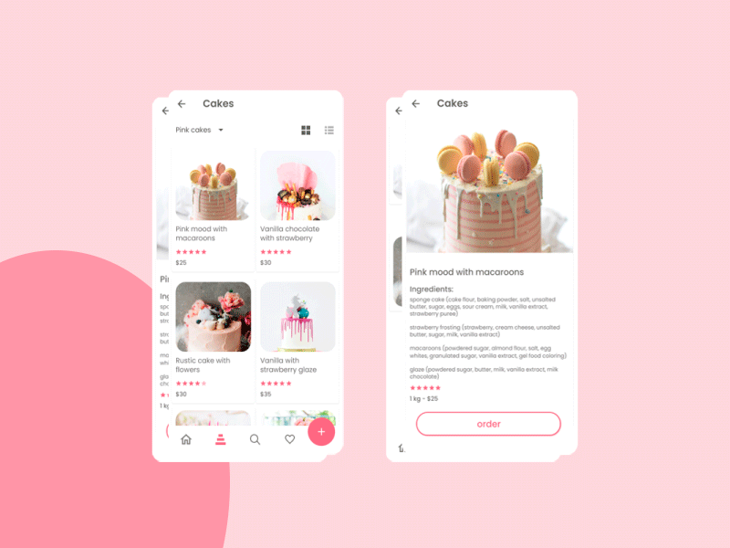 Cake app ae animation cake figma food food app mobile app pink uidesign uxdesign