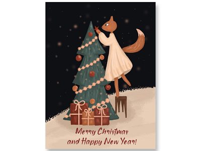 Greeting card with fox christmas fox gift greetingcard holiday magic illustration new year