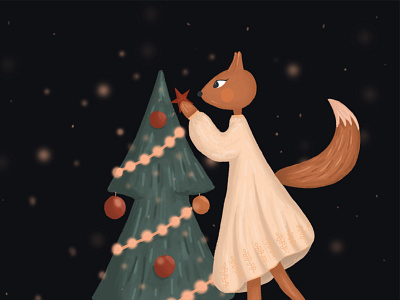 Details from greeting card christmas details fox gift holiday magic illustration new year