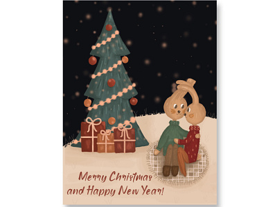 Cozy greeting card)) bunny christmas cozy greeting card holiday