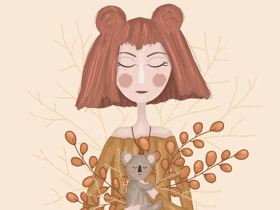 Girl-nature and koala cute animal girl boss girl power illustration koala nature save koala