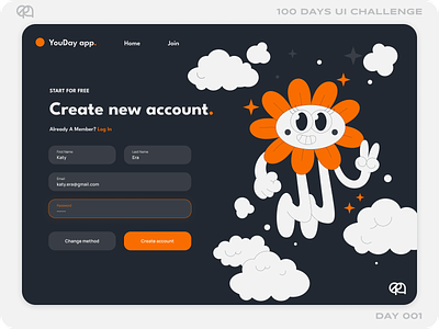 Day 001 — Sign Up | 100 days UI challenge 001 app color dailyui dailyui 001 design graphic design illustration log in register sign up form sign up page signup typography ui uiux ux web design