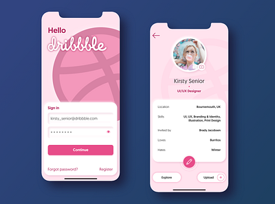 Hello Dribbble Profile UI app design graphic design log in minimal neumorphic neumorphism pink profile profile page soft ui ui design user interface ux vector
