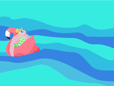 Water blue flamingo girl holiday illustration illustrator pool sea summer water waves woman