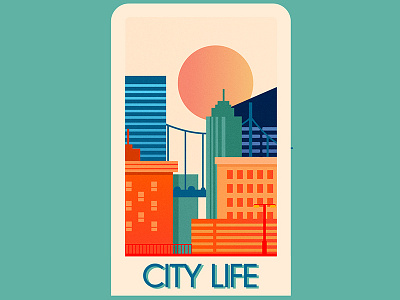 City Poster city flat design poster retro sunset vector vector illustration vintage