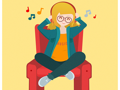 Listening to Music adobe illustrator flat design girl graphics illustration music vector yellow