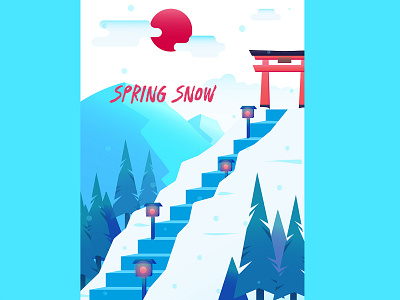 Spring Snow adobe illustrator blue book cover design drawing flat design graphic graphic art graphics illustration japan mountain snow vector