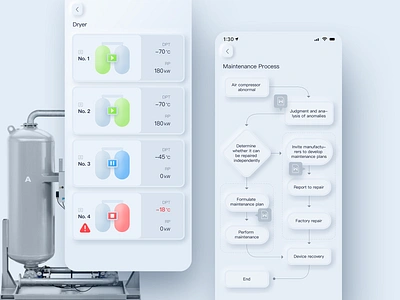 Dryer | Neomorphism air app dryer flow chart interface machine neomorphism neumorphism pause play run skeuomorphism status stop ui