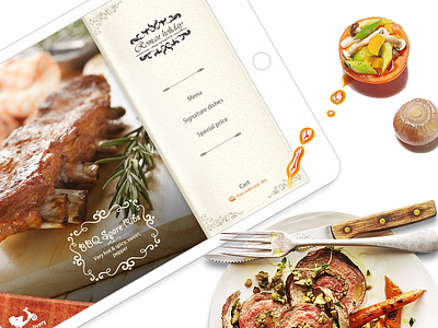 Mobile Restaurants design fold food ipad meal menu paper restaurant steak typography ui