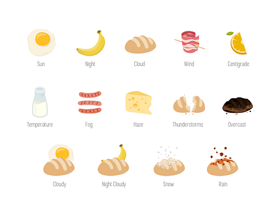 Morning Weather breakfast day design food glyphs icon moon morning set sun weather