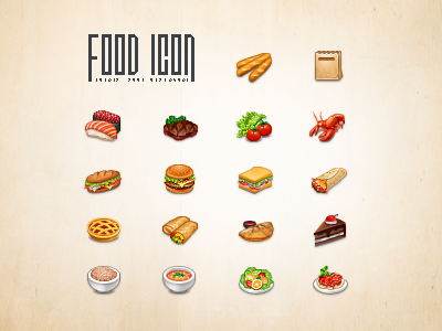 Food Icon breadsticks burrito cake egg roll food hamburger icon icons lobster meal pie sandwich soup steak sushi vegetable