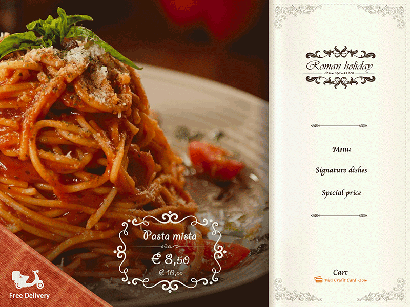 Menu app design fold food ipad meal menu paper restaurant steak typography ui