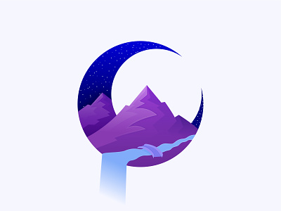 Moonlight graphic design illustration moon moonlight mountain night river space stars vector