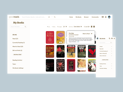Goodreads My Books page Redesign goodreads heuristic design mobile app design prototyping redesign ui design ui ux ui ux design user interface user interface design ux design web design