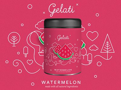 Gelati - Watermelon Gelato branding design flavor gelato graphicdesign icecream illustration nature packaging packagingdesign print watermelon