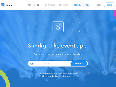 Shndig - Event management app landing candy hero landing ui